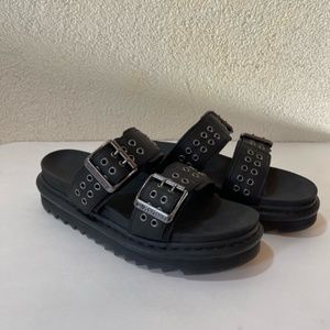 Dr. Martens Myles Black Leather Buckle Slide Sandals